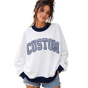 Sweat-shirt d'hiver surdimensionné pour femme, col montant, imprimé personnalisé, brodé, blanc, bleu marine, en maille polyester/coton - Product Image 1