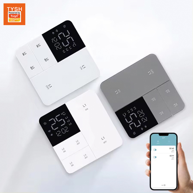 TYSH EU Standard WiFi 1 2 3 Gang Switch Time Temperature Display for Smart Light Switch Neutral Smart Home 10A IP53