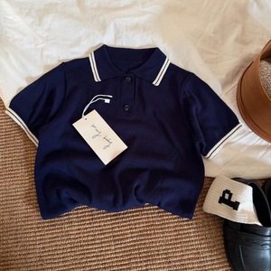 <span class=keywords><strong>Polo</strong></span> en soie glacée style coréen pour garçons été 2026 – T-shirt élégant à col tricoté pour tout-petits - Product Image 4