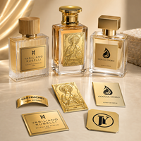 Étiquettes de flacons de parfum en métal doré gaufré de luxe, logo personnalisé, autocollants métalliques plats et incurvés pour l'emballage de parfums et de cosmétiques