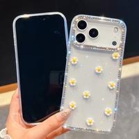 Coque IMD Bling Strass Fleur pour iPhone 17 Pro Max 17 Air 16 Plus 15 Pro 14 13 Diamant Filles Étoile Marguerite Housse Arrière