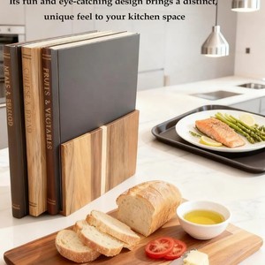 Planche à découper en bois d'acacia en forme de livre, plateau de service rectangulaire double face en bois massif pour la cuisine - Product Image 5