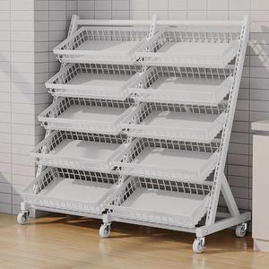 Étagère de présentation de fruits et légumes sur pied pour supermarché, avec paniers inclinés, étagère de rangement mobile - Product Image 1