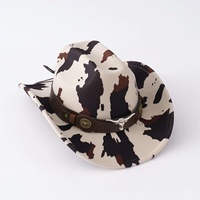 Chapeau de cowboy imprimé vache marron et blanc avec ceinture à clous Longhorn, idéal pour les fêtes Western et le Rodeo, pour adultes - Vente en gros