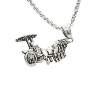 Collar con colgante de carruaje de plata tibetana, regalo de joyería retro de moda unisex - Product Image 5