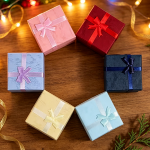 Caja de Regalo de Joyería con Lazo de Cinta Multicolor, Caja de Almacenamiento de Cartón para Anillos, Aretes, Collares, Caja de Regalo para Joyería Pequeña - Product Image 6