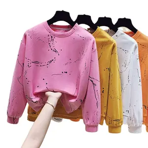 Sweter Lengan Panjang Kasual Wanita, Baju Senam Ombre Pullover Longgar Crop Hoodie