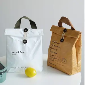 Wholesale Portable Durable Custom Logo Print Thermal Kraft Cooler Insulated Paper Tyvek Lunch Bag