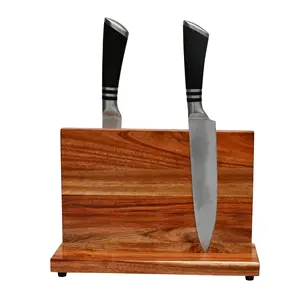 Wholesale Youlike Kitchen Rack Utensils Strong Acacia Wood Magnetic Knife Holder Block Standing For 2 Sides