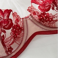 Dentelle française dame Sexy ensemble de Lingerie Ultra-mince voir à travers les vêtements de nuit exotiques fleur broderie femmes string pyjamas ensemble de soutien-gorge