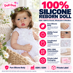 Poupée Duo personnalisée de 18 pouces, poupée reborn en silicone à corps entier, robe blanche sans manches, cheveux bruns, cadeau de Noël - Product Image 1