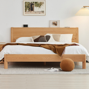 Cadre de lit en bois massif de chêne minimaliste K7011 <span class=keywords><strong>Gorange</strong></span>, meubles de chambre à coucher, couleur noyer naturel et noir, King & Queen - Product Image 1