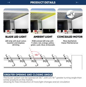 High Quality Garden Pergolas and <strong>Gazebos</strong> Outdoor Backyard Electric Louvered Pergola Roof System Waterproof for <strong>Sale</strong> - Product Image 6