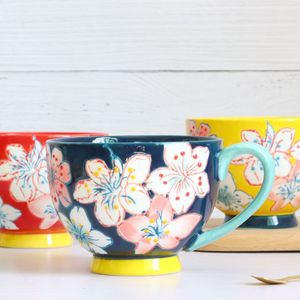 แก้วกาแฟเซรามิกอเมริกันวินเทจ วาดลายด้วยมือ สีพาสเทล งานฝีมือสไตล์ชนบท สำหรับอาหารเช้า - Product Image 6