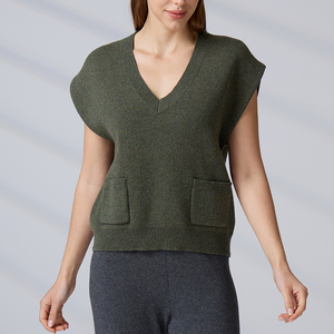 Chaleco de Punto Personalizado de Lana Geelong con Cuello en V para Mujer, sin Mangas, con Bolsillos, Suéter de Punto para Mujer - Product Image 5