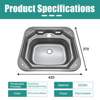 Évier de cuisine JDA RV en acier inoxydable 304, simple bac, à encastrer, 370x420mm, argenté électrolytique noir, pour camping-car, caravane, bateau, remorque de voyage