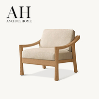 Fauteuil en bois de chêne japonais Wabi-sabi de qualité supérieure, confortable, avec tissu texturé blanc cassé, chaise d'appoint, structure en bois massif, canapé simple pour hôtel