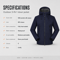 Veste d'hiver pour homme 3 en 1, imperméable, coupe-vent, à capuche, avec doublure en duvet, veste de ski thermique, logo personnalisé OEM