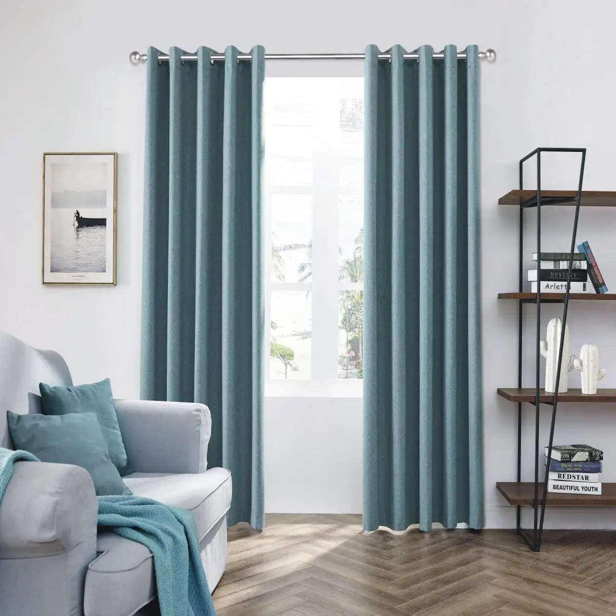 brushed blackout eyelet curtains Teal thermal insulated window treatment 2 panels blinds floor curtains for bedroom