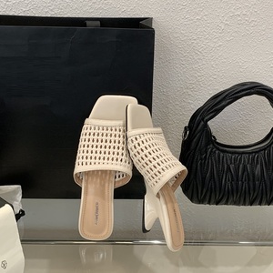 Sexy Roman Knitted Mesh Hollow <b>Half</b> Slippers Women Shoes 2025 Summer Wedges Sandals Pumps Zapatos De Mujer High Heels - Product Image 4