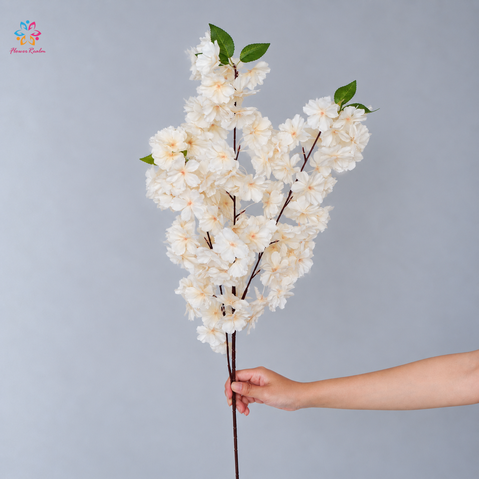 Long Stem Silk Cherry Blossom Branch with Leaves Artificial Sakura ...
