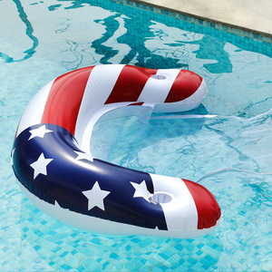 Inflatable Water Float American Flag Design 165x80cm Net <b>Backrest</b> Floating Lounger Pool Chair - Product Image 2