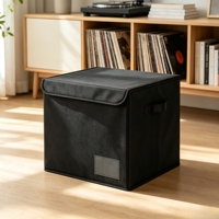 Caixa de Armazenamento de Discos de Vinil Dobrável, Organizador de Álbuns LP em Tecido Oxford com Tampa, Caixa Empilhável para Coleção de Música