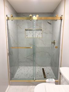 Porte de douche coulissante double sans cadre, porte coulissante en verre pour salle de bain à cadre étroit - Product Image 2