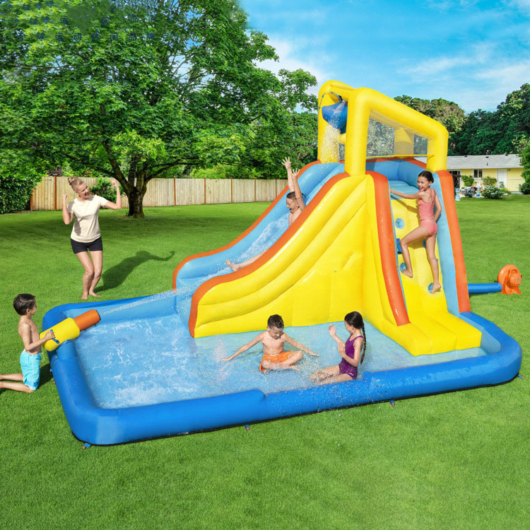 Детский замок для заднего двора, надувной батут для прыжков и прыжков, водная горка с плавательным бассейном