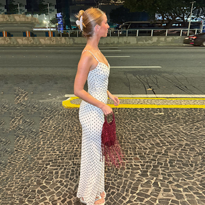 Vestido Maxi de Punto con Estampado de Puntos, Cuello en V, Sin Mangas, Vestido de Verano Ligero y Fluido para Mujer, Casual, Elegante y Largo - Product Image 4