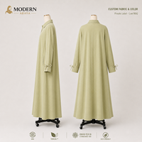 Robe longue vert clair modeste pour femme, à manches longues, boutonnée sur le devant, coupe trapèze avec poches latérales, fournisseur OEM