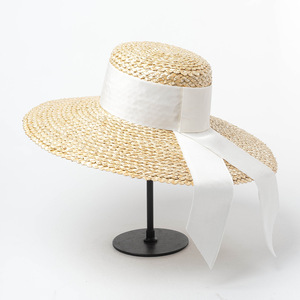 2022 Mùa Hè Thời Trang Phụ Nữ Sang Trọng Đặc Biệt Làm Tay Mô Hình Dệt Rơm Lúa Mì Bãi Biển Mặt Trời <span class=keywords><strong>Hat</strong></span> Với Satin Lớn Ribbon Bow - Product Image 5