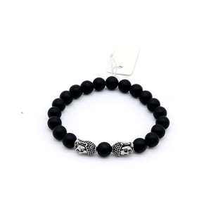 Pulsera de cuentas de ágata negra mate yunnique con cabeza de Buda de plata tibetana para hombres y mujeres, regalo de joyería de moda, cuentas redondas de 8mm - Product Image 1
