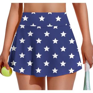 Jupe-short de tennis plissée FOXA pour femme, motif étoiles bleues, avec poches, séchage rapide, pour le golf, l'entraînement et le pickleball - Product Image 2