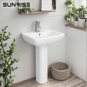 <span class=keywords><strong>Lavabo</strong></span> <span class=keywords><strong>sur</strong></span> <span class=keywords><strong>pied</strong></span> en céramique moderne avec finition blanche, vasque de salle de bain autoportante - Product Image 1