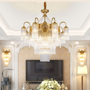 Candelabro de cobre luces decoración Villa dúplex escalera estilo <span class=keywords><strong>Baroco</strong></span> sala de estar comedor cristal borlas lámparas colgantes - Product Image 4