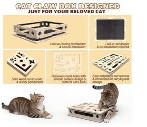 Custom <strong>Cat</strong> <strong>Scratch</strong> Puzzle Enrichment <strong>Box</strong> Large Solid Wood Construction <strong>Cat</strong> Nail File Enrichment <strong>Box</strong> with Sandpaper Inside - Product Image 2