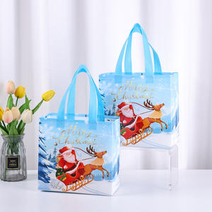 定制印花生态可重复使用超市杂货促销购物圣诞主题圣诞老人手柄无纺布袋 - Product Image 5
