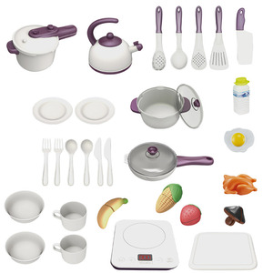 Ensemble de cuisine en plastique pour enfants, jouet d'imitation avec ustensiles de cuisine et aliments, pour les enfants de 2 à 6 ans - Product Image 1