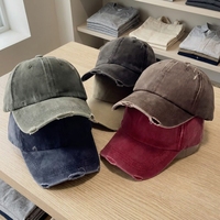 Casquette de papa vintage délavée, déchirée, à bord incurvé et réglable pour les loisirs, les activités de plein air et le sport