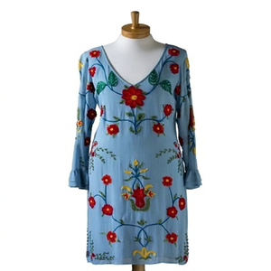 Robe tunique décontractée Banjara haut de gamme, style maîtrisé, magnifiquement doublée, broderie florale en dentelle, 100% coton, coupe droite, longueur genou - Product Image 1