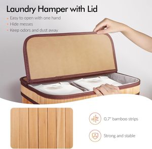 Panier à linge pliable en bambou durable avec couvercle, taille et logo personnalisables pour l'organisation domestique - Vente en gros - Product Image 2