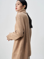 Pull en cachemire 100 % pour femme, col à revers demi-zippé, coupe oversize à épaules tombantes, poignets fendus, style décontracté, automne-hiver