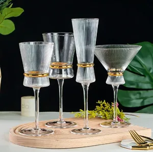 Luxury Origami Style Wine Glass Lead-free Crystal Glass Gold Striped Wine Glass