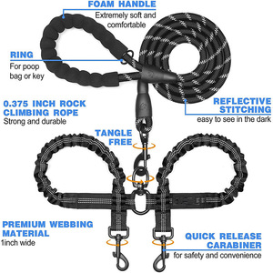 Adjustable Reflective Two Hook Pet Dog Dual <b>Double</b> <b>Ended</b> <b>Leads</b> No Tangles Coupler 360 Degree Swivel Anti-tangle <b>Double</b> Dog Leash - Product Image 5