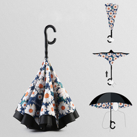 Parapluie personnalisé classique semi-automatique à double couche, droit, inversé, en pongee, 25 pouces, avec tige métallique de 14 mm et poignée en C