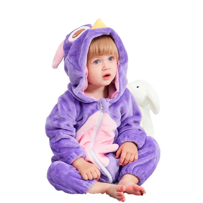 Lvkiss OEM örme Romper kapşonlu tulumlar kızlar için bahar sezonu için fermuar ile hayvan temalı kış bebek kostüm