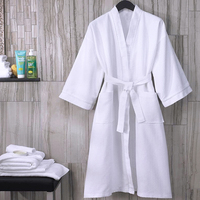 Albornoz de algodón blanco personalizado al por mayor para mujer, estilo gofre, para hotel