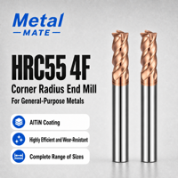 Fraise à rayonner en carbure à 4 dents HRC55 avec revêtement TiSiN pour pièces en acier, métal et fonte usinées sur CNC