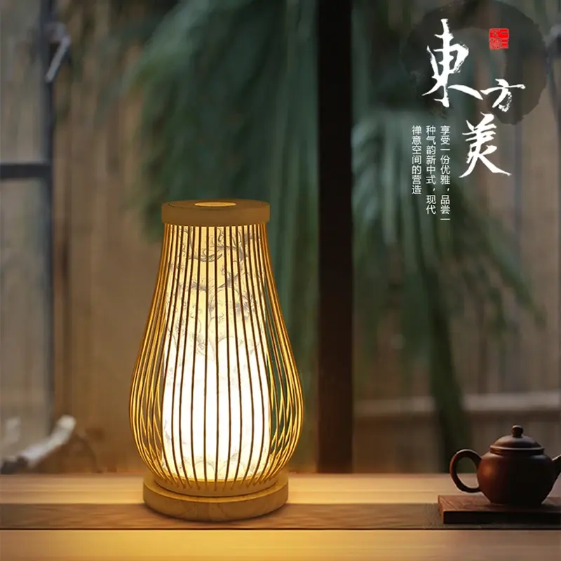 Lampu meja kecil bambu Cina, ruang tamu, Kamar tidur, belajar, ruang makan, lampu dekoratif, rumah teh, lampu atmosfer hotel